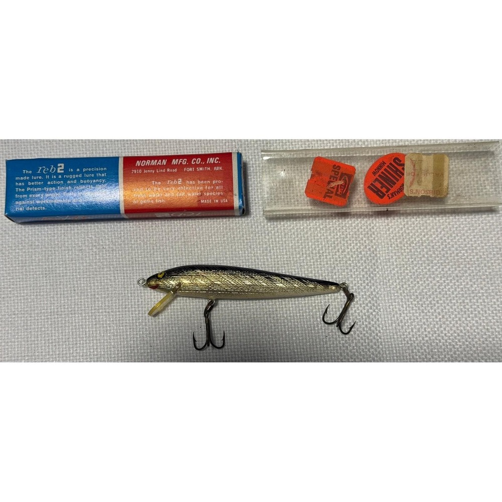 Vintage Norman‎ Mfg Co Reb 2 Shiner Minnow Fishing Lure Silver Black Scale Box